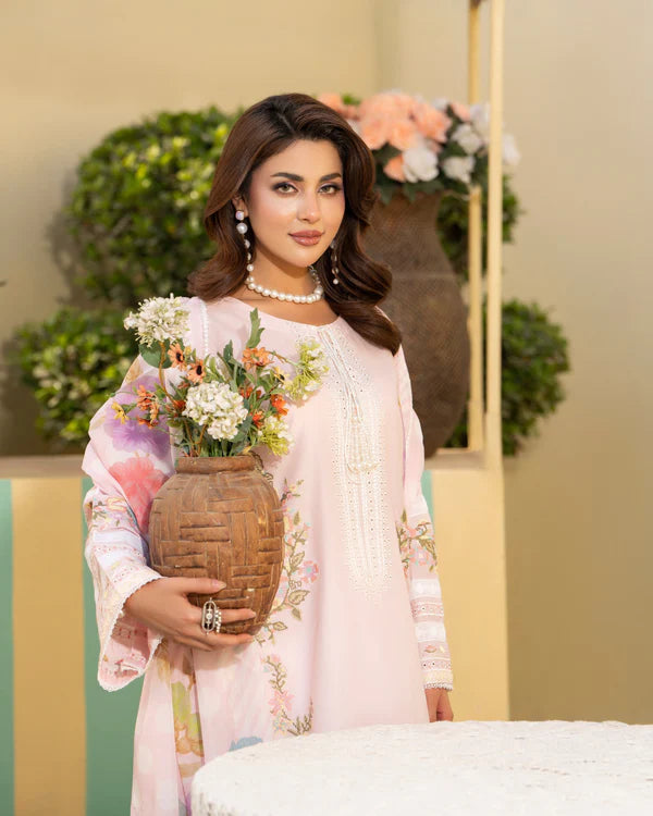 Rose Quartz Pure Cotton Chikankari Farshi Shalwar Suit with Cross Stitch Work