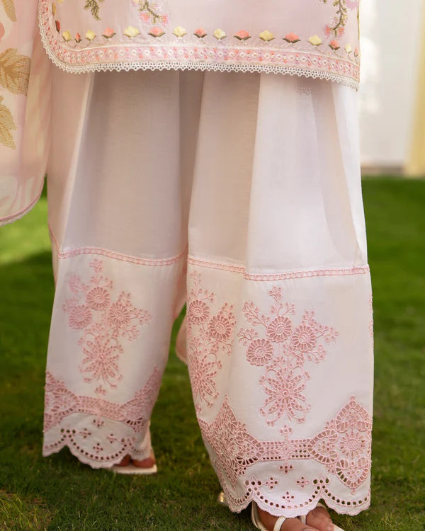 Rose Quartz Pure Cotton Chikankari Farshi Shalwar Suit with Cross Stitch Work
