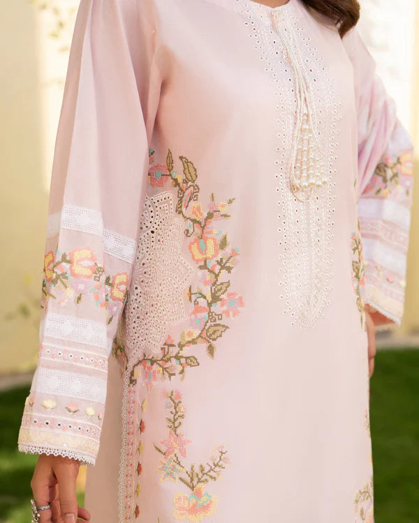 Rose Quartz Pure Cotton Chikankari Farshi Shalwar Suit with Cross Stitch Work