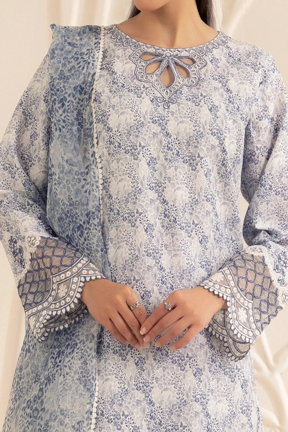 Floral Digital Printed Pure Lawn Suit with Embroidered Lace Details