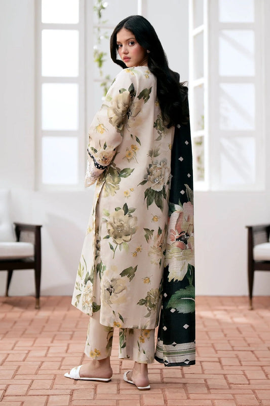 Floral Printed Pure Lawn Suit with Chiffon Dupatta