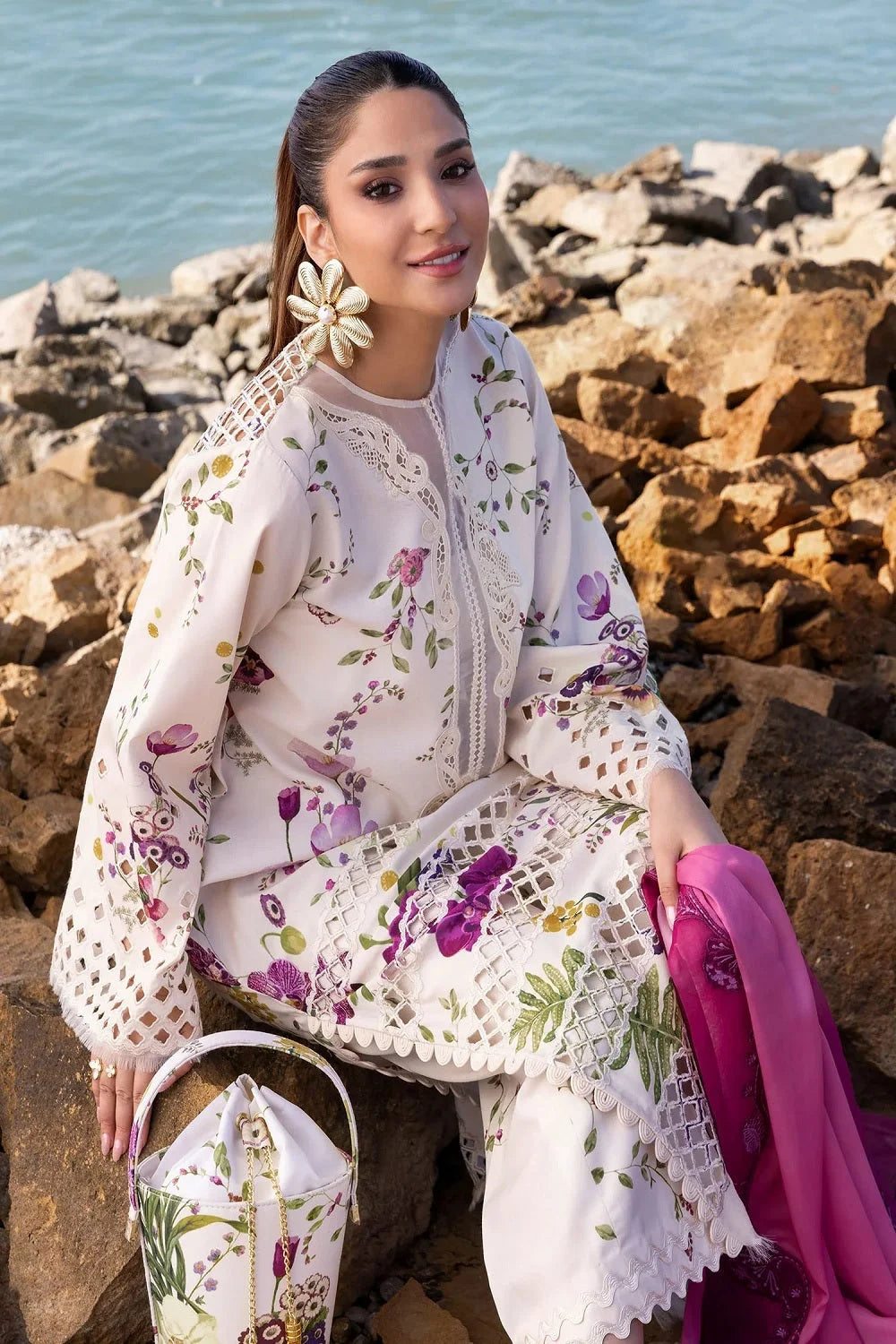 White Chikankari Lawn Suit with Contrasting Dupatta