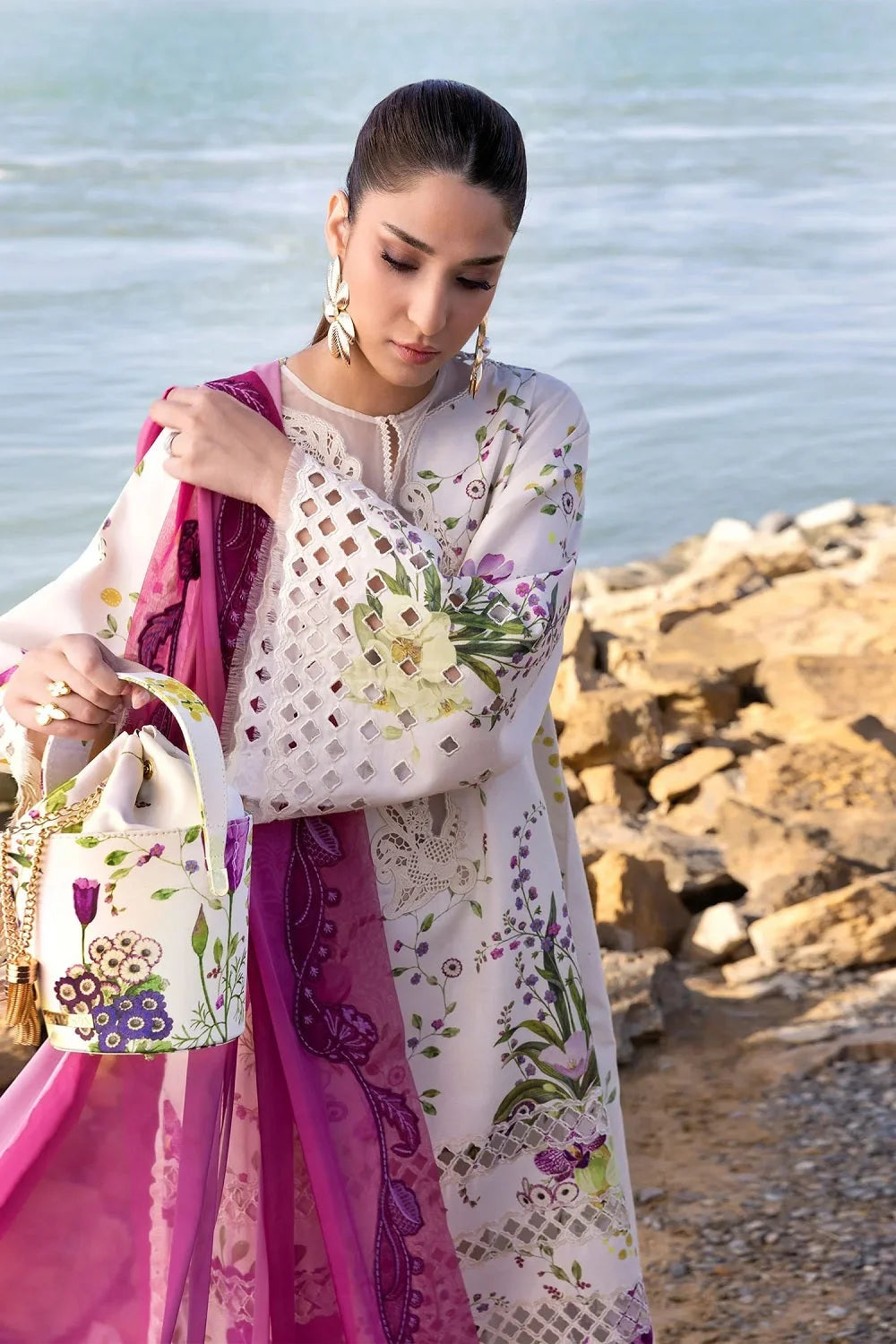 White Chikankari Lawn Suit with Contrasting Dupatta