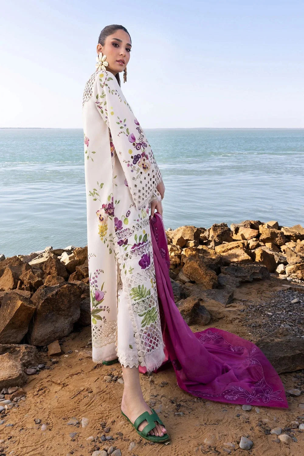 White Chikankari Lawn Suit with Contrasting Dupatta