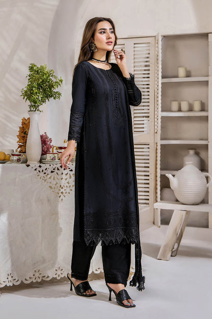 Black Readymade Pure Cotton Chikan Suit with Sequins Work