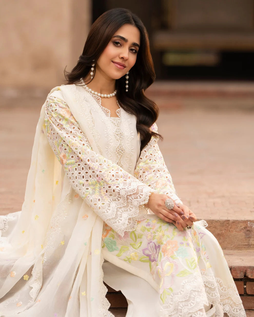 Pearl White Chikankari Embroidered Georgette Suit