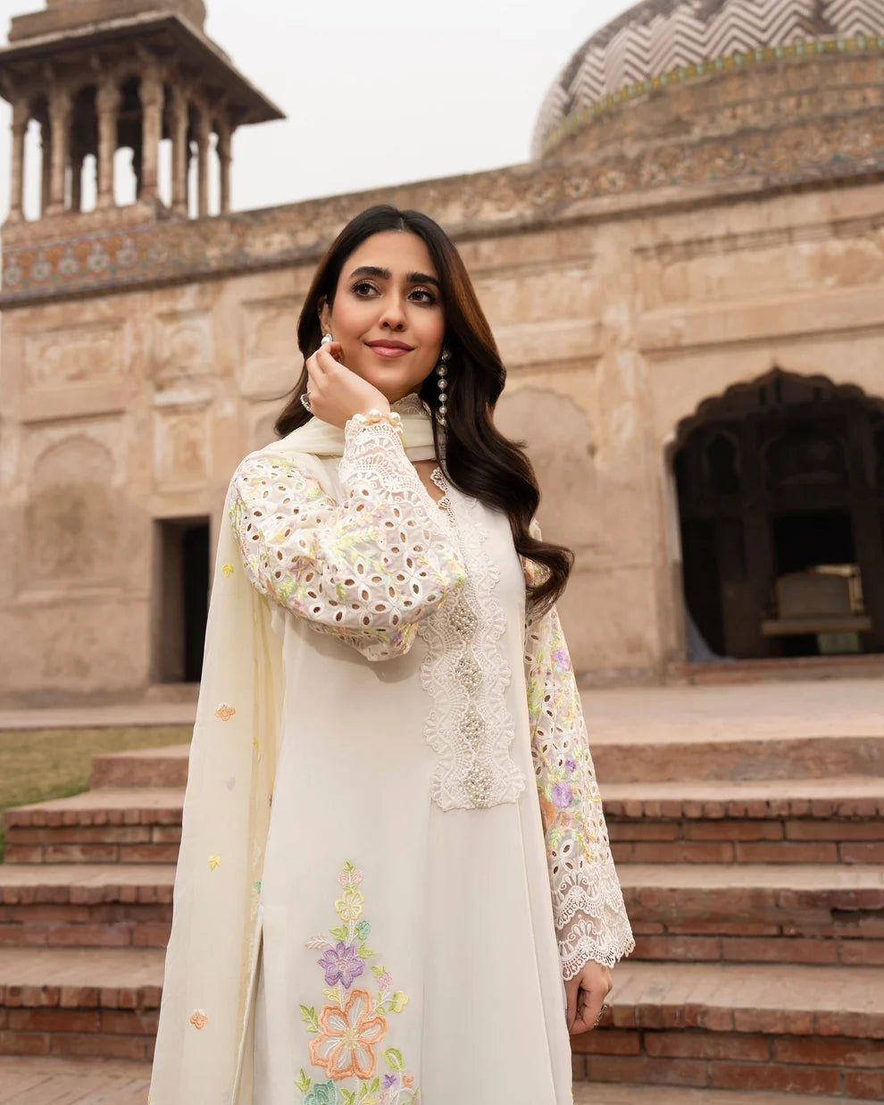 Pearl White Chikankari Embroidered Georgette Suit