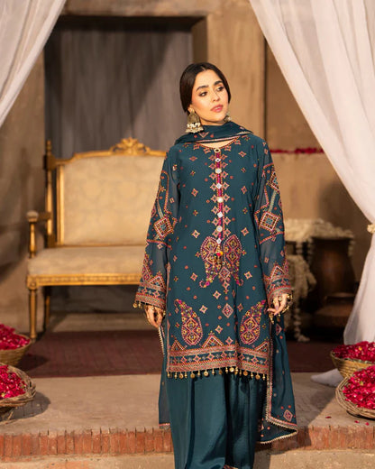 Emerald Georgette Embroidered Farshi Shalwar Suit