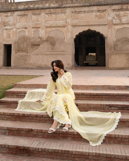 Pastel Yellow Chikankari Embroidered Georgette Suit