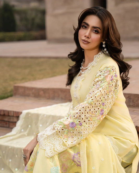 Pastel Yellow Chikankari Embroidered Georgette Suit