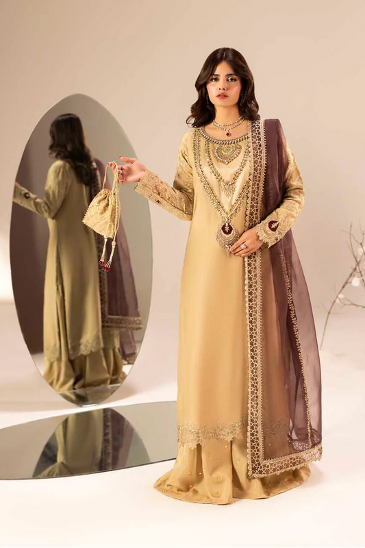 Gold Hand Embellished & Embroidered Raw Silk Sharara with Potil
