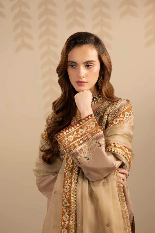 Elegant Gold Embellished Raw Silk Partywear Suit