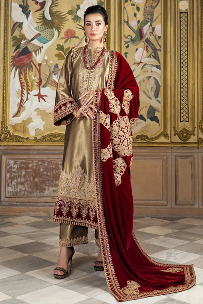 Gold Sequins Embroidered Maysuri Suit with Heavy Velvet Embroidered Dupatta