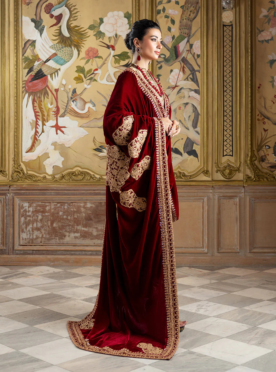 Gold Sequins Embroidered Maysuri Suit with Heavy Velvet Embroidered Dupatta