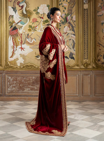 Gold Sequins Embroidered Maysuri Suit with Heavy Velvet Embroidered Dupatta