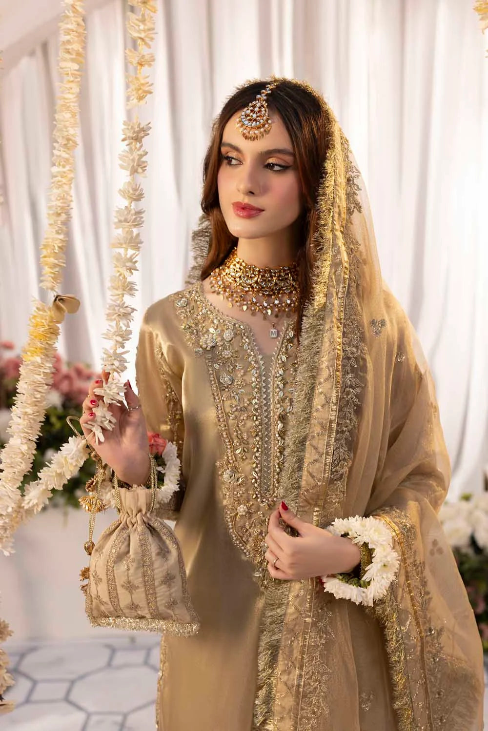 Gold Pure Maysuri Hand Embellished Flared Gharara