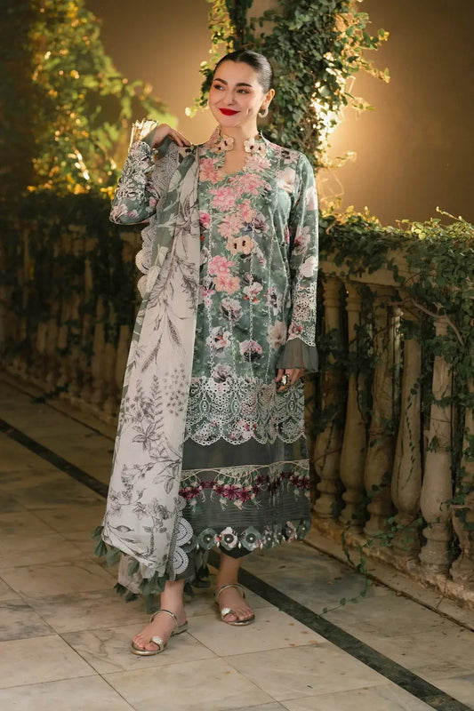 Green Chikankai Lawn Suit with Chiffon Dupatta