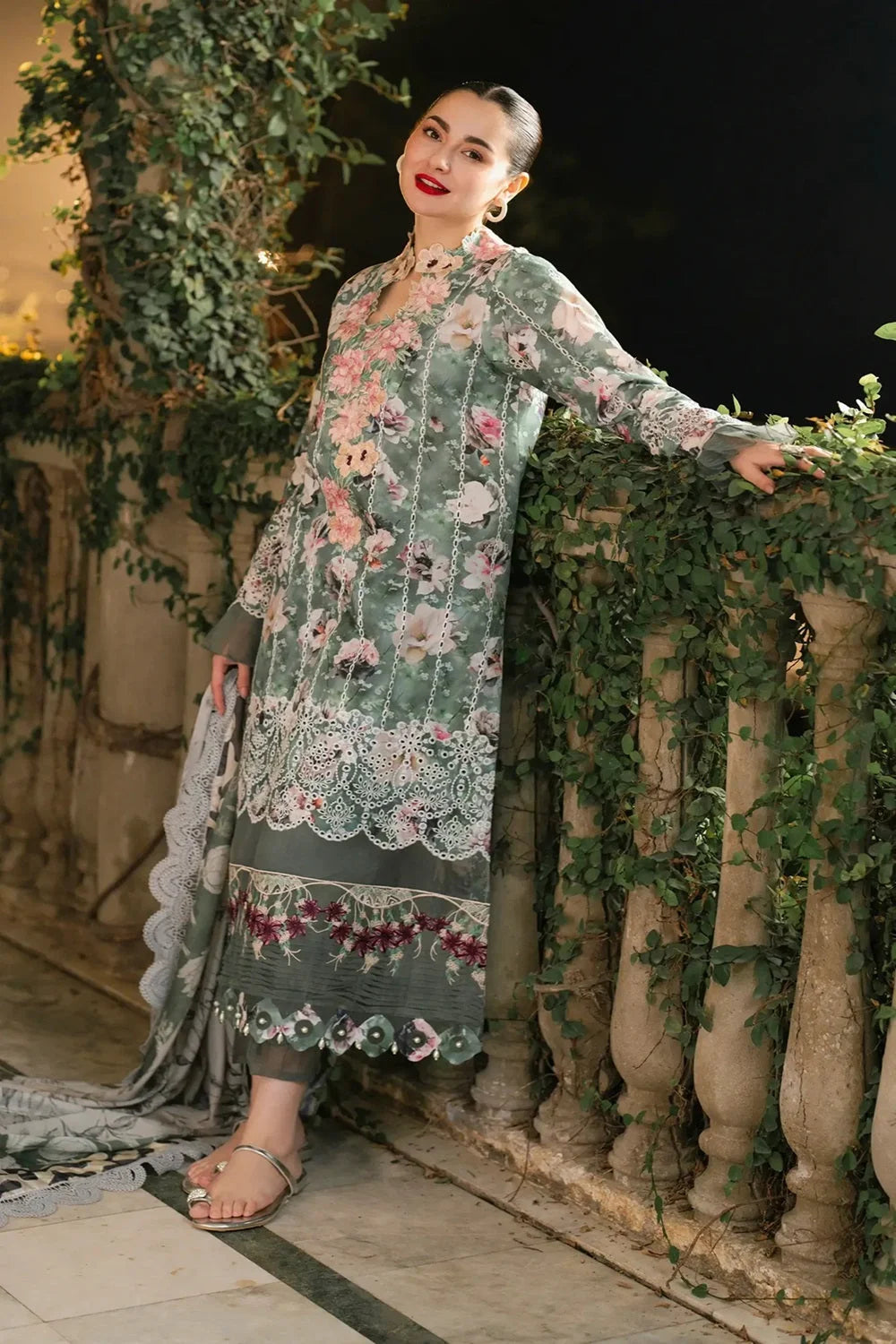 Green Chikankai Lawn Suit with Chiffon Dupatta