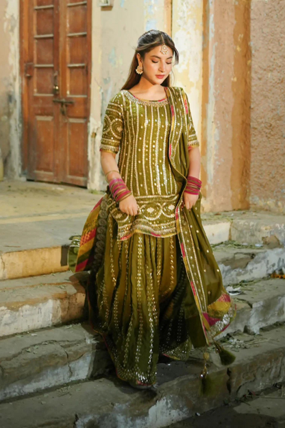 Mehndi Green Handmade Gharara