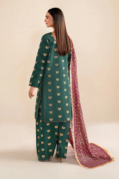 Green Embroidered Lawn Suit with Contrasting Dupatta