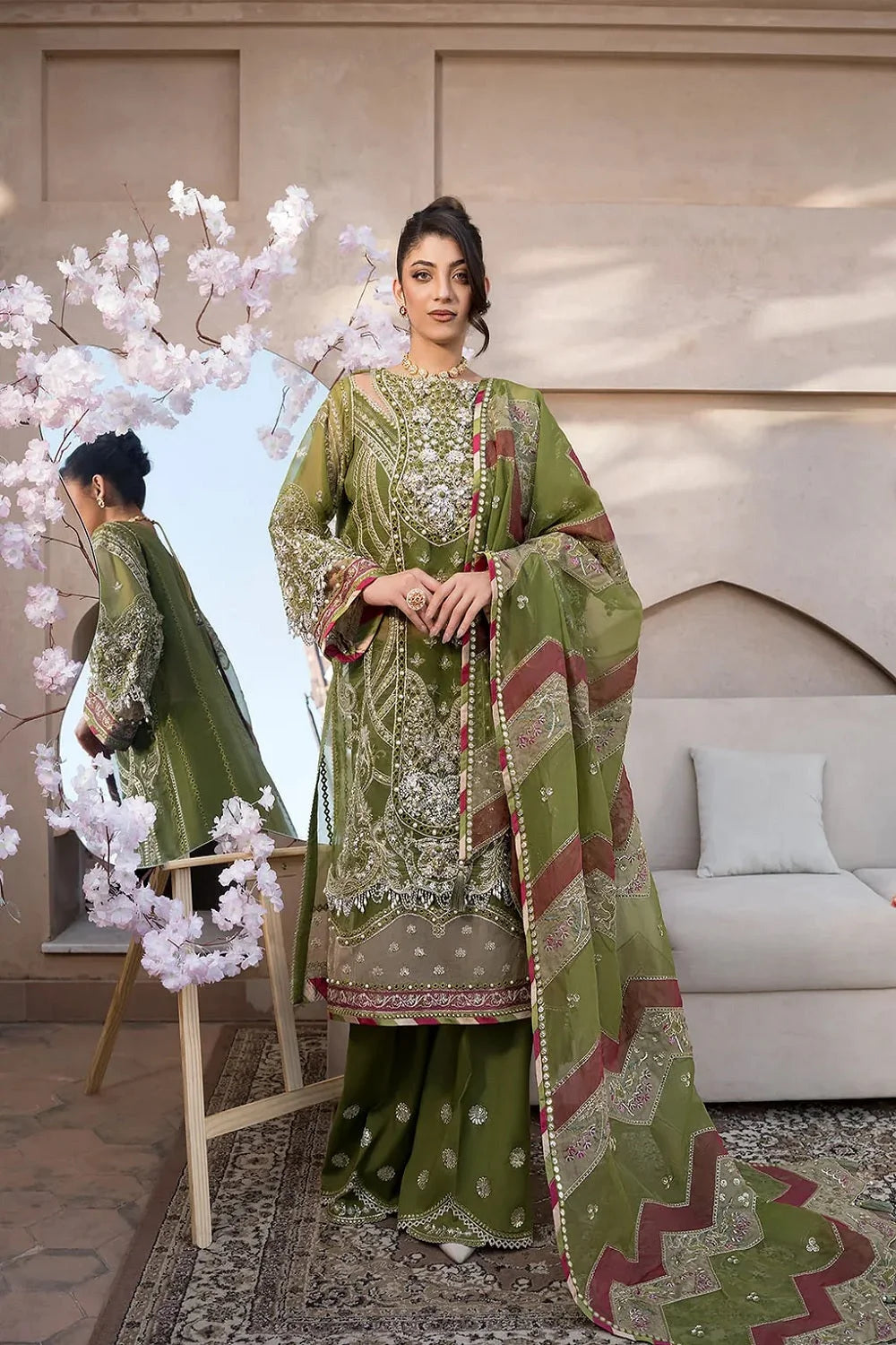 Mehndi Green Handmade Suit