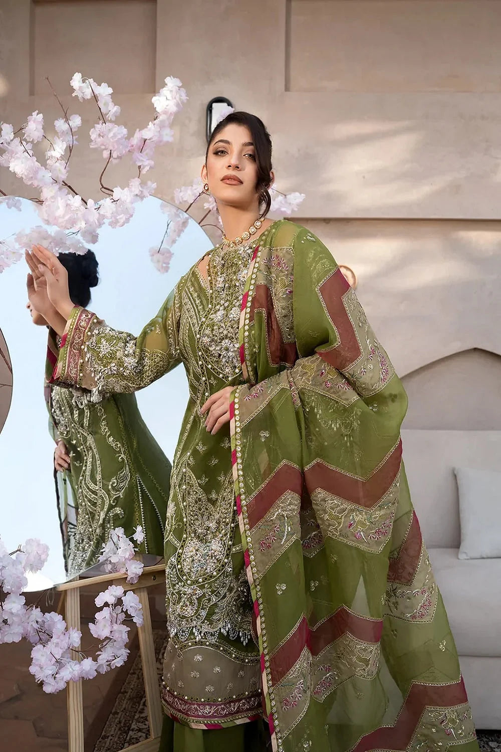 Mehndi Green Handmade Suit