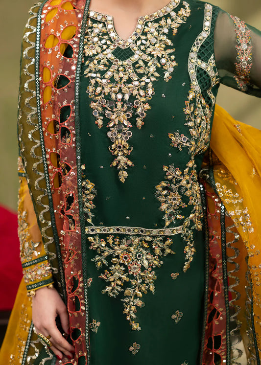 Green Organza Embellished Crushed Raw Silk Gharara