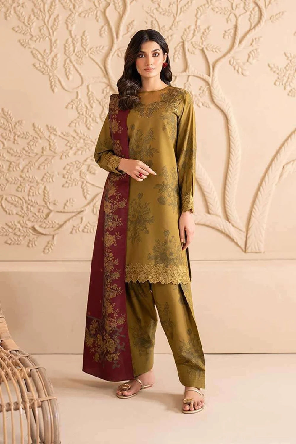 Mehndi Pure Lawn Suit with Chiffon Dupatta