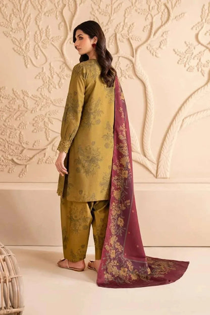 Mehndi Pure Lawn Suit with Chiffon Dupatta