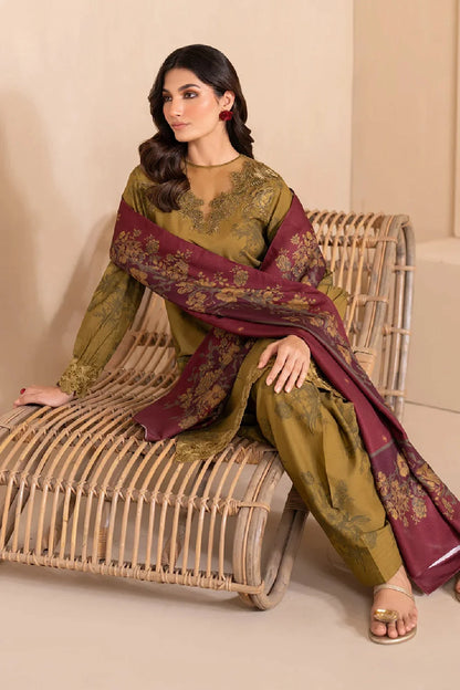 Mehndi Pure Lawn Suit with Chiffon Dupatta