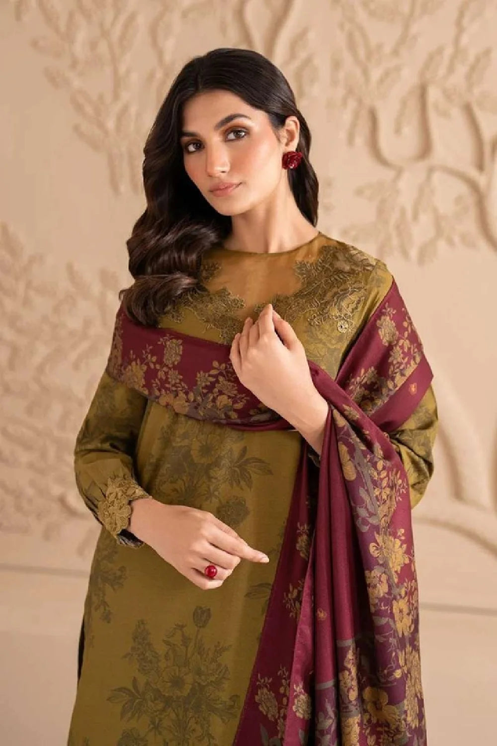Mehndi Pure Lawn Suit with Chiffon Dupatta