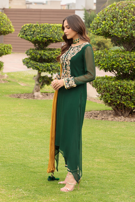 Green Hand Embroidered Pure Chiffon Suit