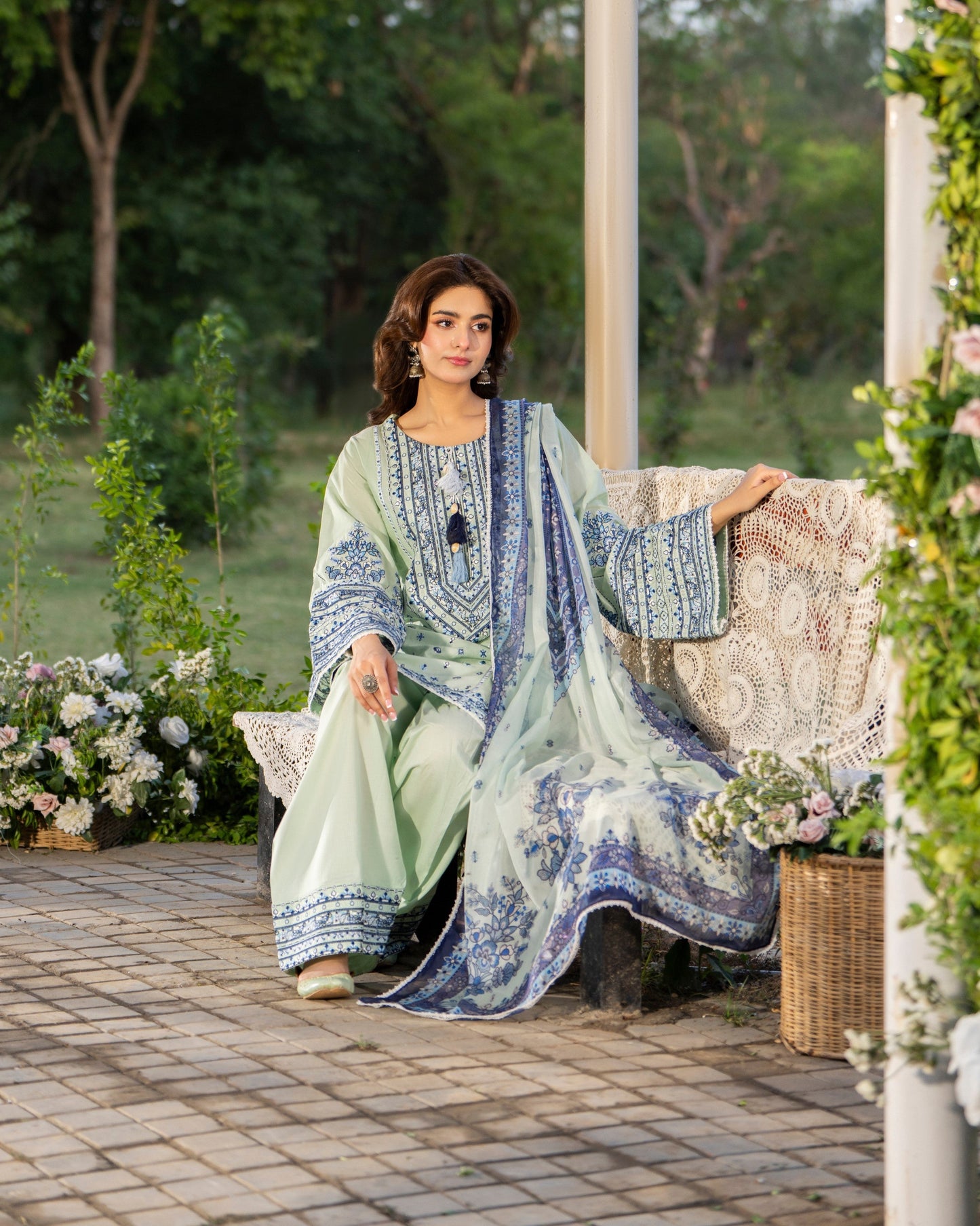 Green embroidered cotton Pakistani Suit Online in Dubai UAE Abudhabi Ajman Sharjah