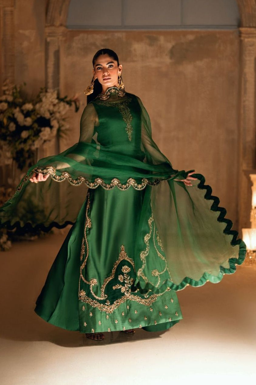 Green raw silk couture Online in Dubai UAE Abudhabi Ajman Sharjah