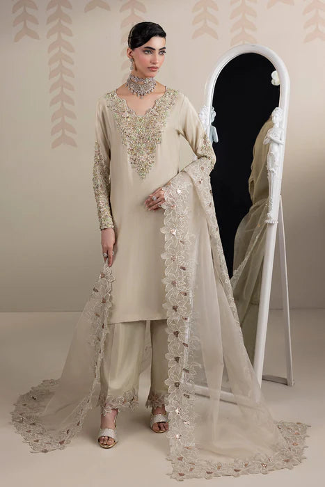 Elegant Ivory Grey Embellished Raw Silk Suit
