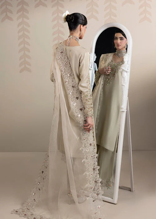Elegant Ivory Grey Embellished Raw Silk Suit