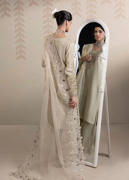 Elegant Ivory Grey Embellished Raw Silk Suit