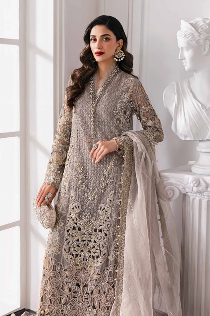 Grey Handmade Chiffon Suit with Crushed Sharara