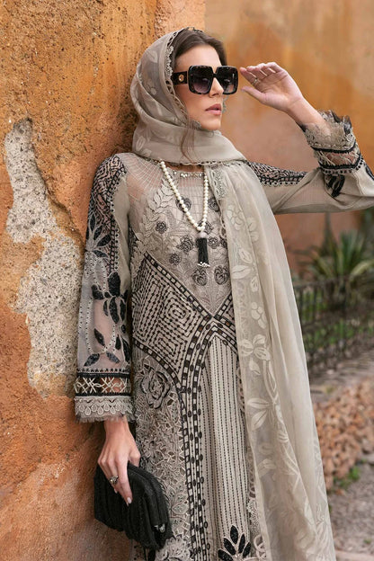 Heavy Embroidered Chikankari Lawn Suit with 3D Flowers & Pearl Necklace