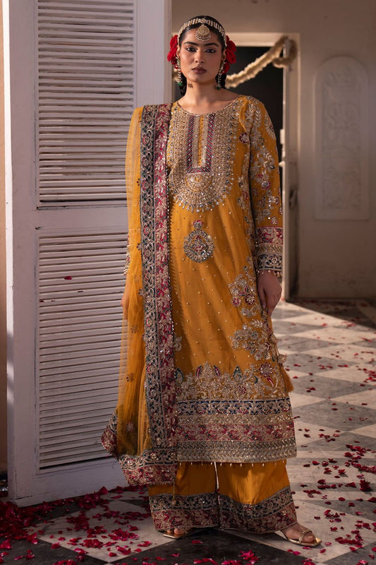 Orange Net Festive Party Wear Suit