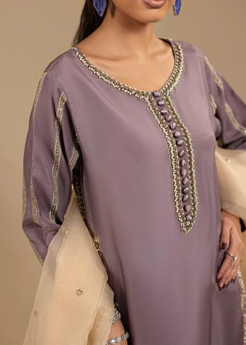 Lilac Hand Embellished Korean Raw Silk Suit