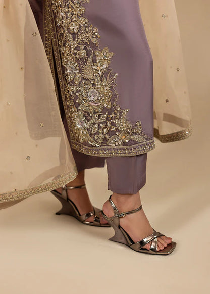Lilac Hand Embellished Korean Raw Silk Suit