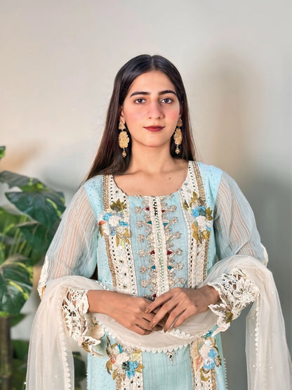 3D & Crochet Hand Embroidered Cotton Chikankari Suit