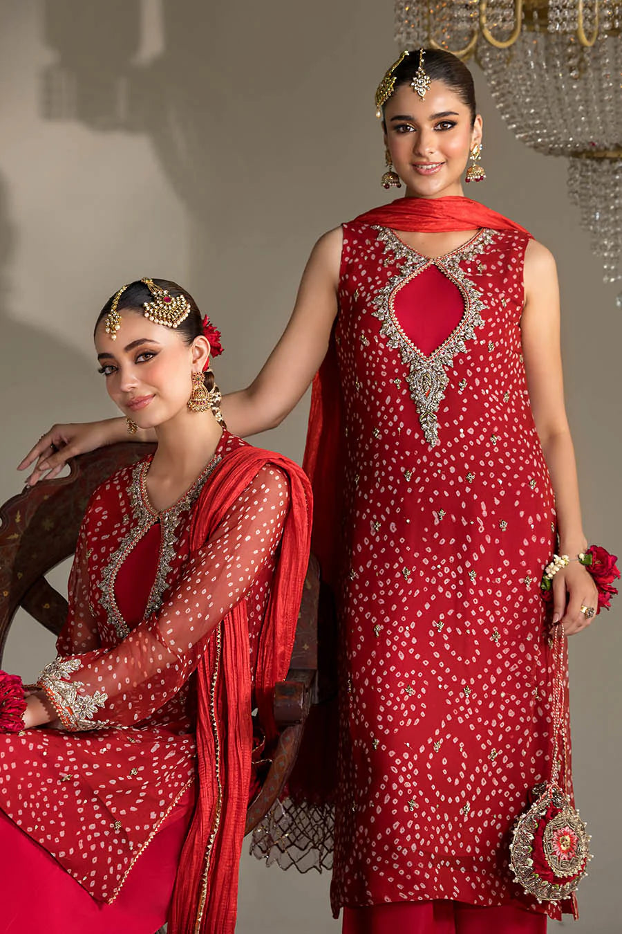 Hand Embroidered Chiffon Chunnari Farshi Shalwar Suit