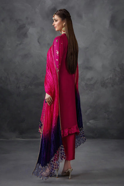 Hand Embroidered Magenta Crinkle Chiffon Designer Suit