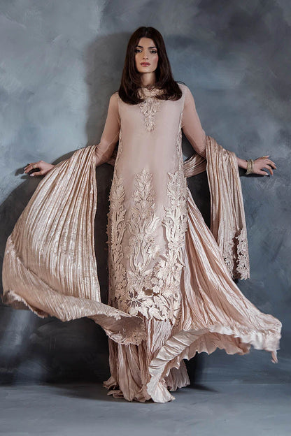 Hand Embroidered Pastel Pink Crushed Sharara