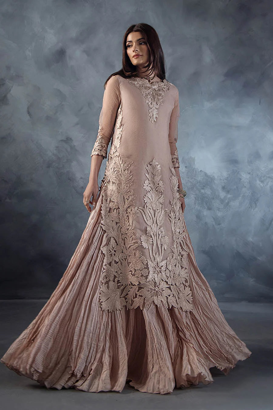 Hand Embroidered Pastel Pink Crushed Sharara