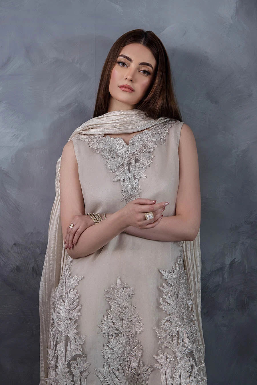 Hand Embroidered Light Grey Crushed Sharara