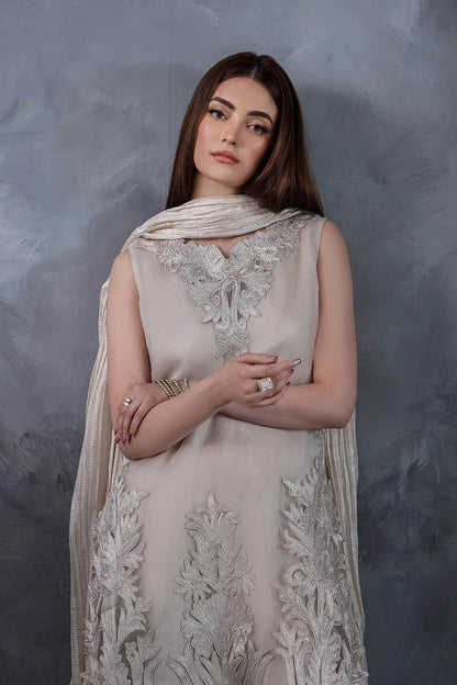 Hand Embroidered Light Grey Crushed Sharara
