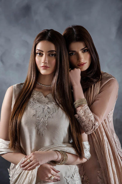 Hand Embroidered Light Grey Crushed Sharara